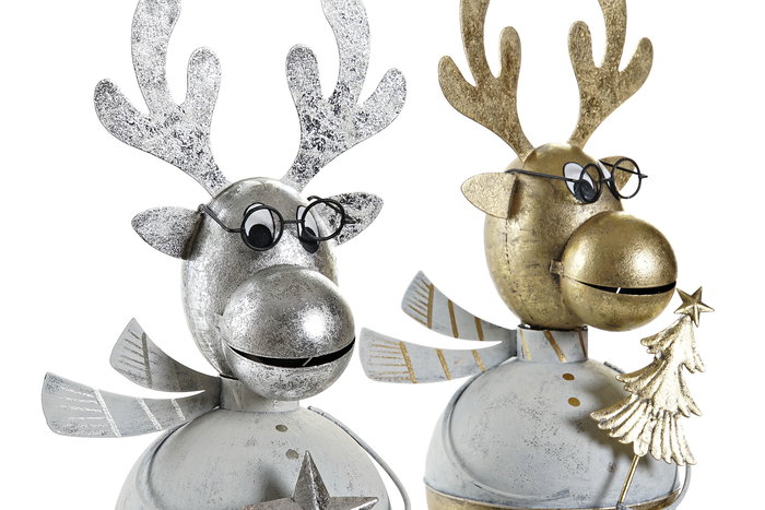 DKD Home Decor Figura Navidad Metal Dorado Plateado Reno Gafas 13 x 27 x 14 cm (2 Unidades)