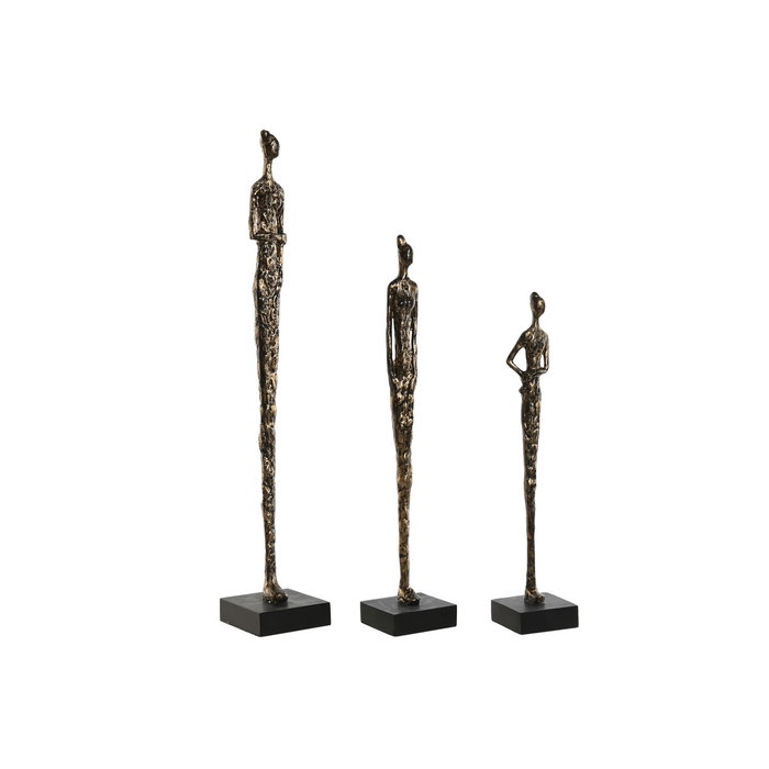 DKD Home Decor Set de 3 Figuras de Resina y Mango Gris Oscuro y Negro