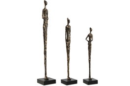 DKD Home Decor Set de 3 Figuras de Resina y Mango Gris Oscuro y Negro