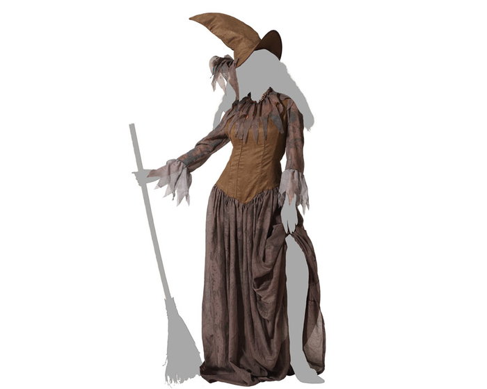 Disfraz de Bruja Marrón para Mujer Adulta Talla XS-S, Halloween. Incluye Vestido, Sombrero y Cuello.