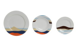 DKD Home Decor Vajilla Teide 18 Piezas de Porcelana Azul y Multicolor