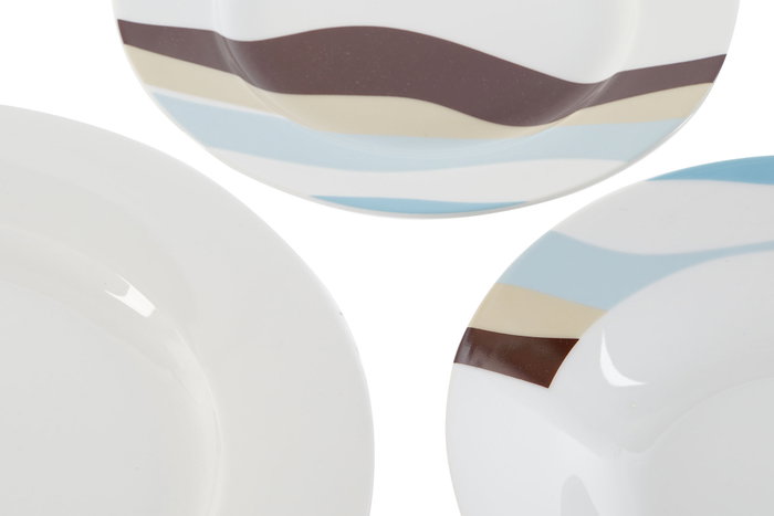 DKD Home Decor Vajilla Teide 18 Piezas de Porcelana Azul y Multicolor
