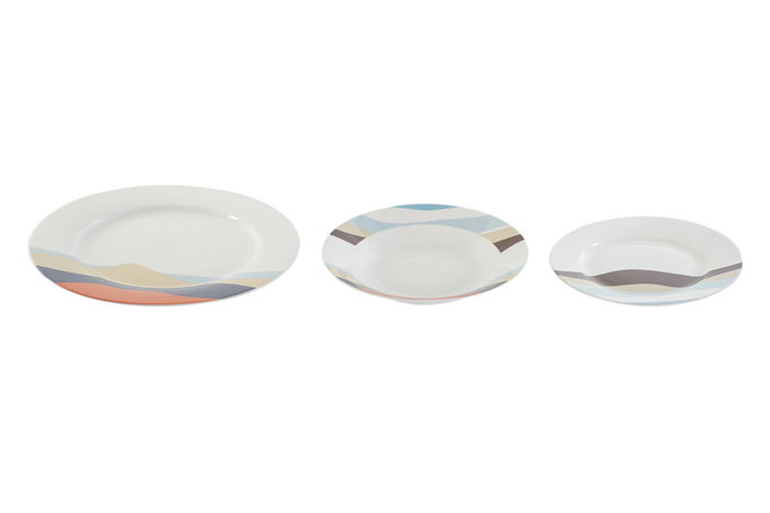 DKD Home Decor Vajilla Teide 18 Piezas de Porcelana Azul y Multicolor