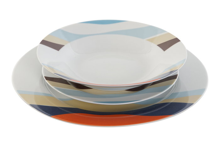 DKD Home Decor Vajilla Teide 18 Piezas de Porcelana Azul y Multicolor