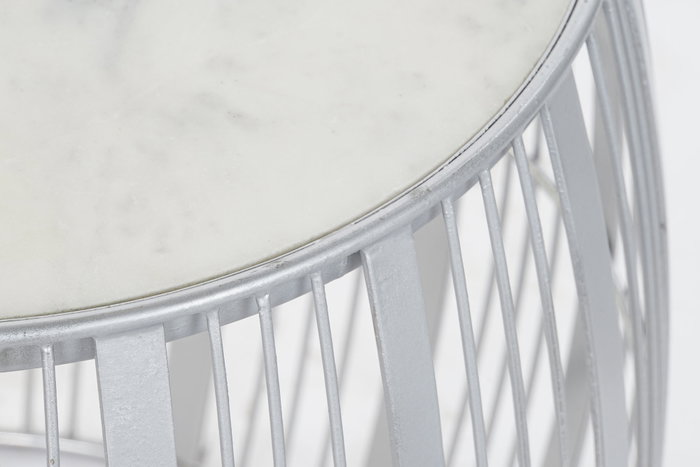DKD Home Decor Mesita Auxiliar de Hierro y Mármol Plateado y Blanco