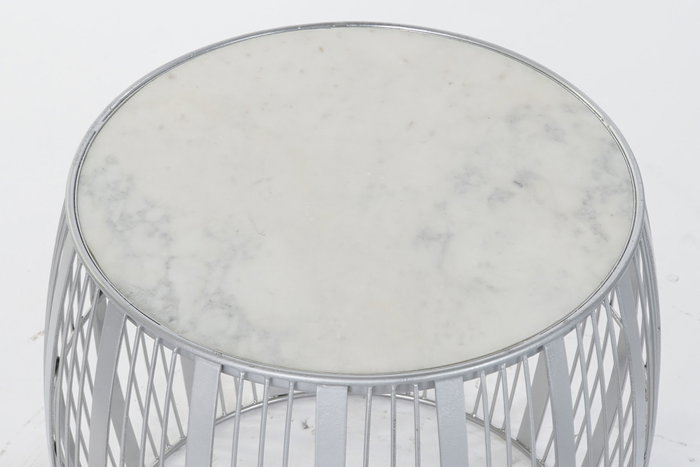 DKD Home Decor Mesita Auxiliar de Hierro y Mármol Plateado y Blanco