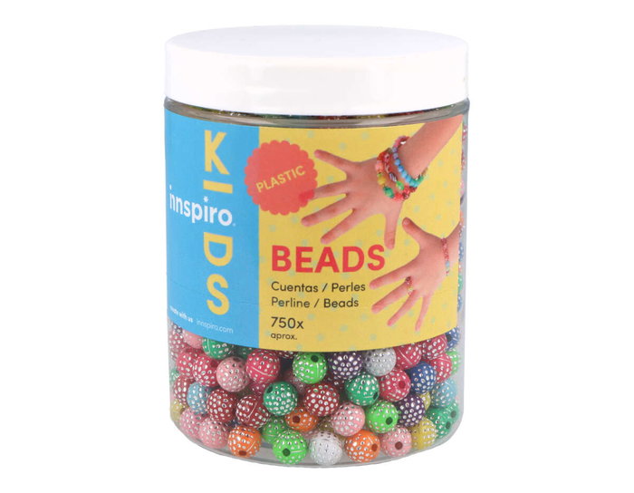 Innspiro Cuentas de Plástico Redondas Multicolor con Lunares Plateados 8mm