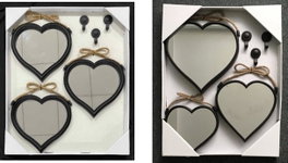 DKD Home Decor Set de 3 Espejos Decorativos con Diseño de Corazón, Negro
