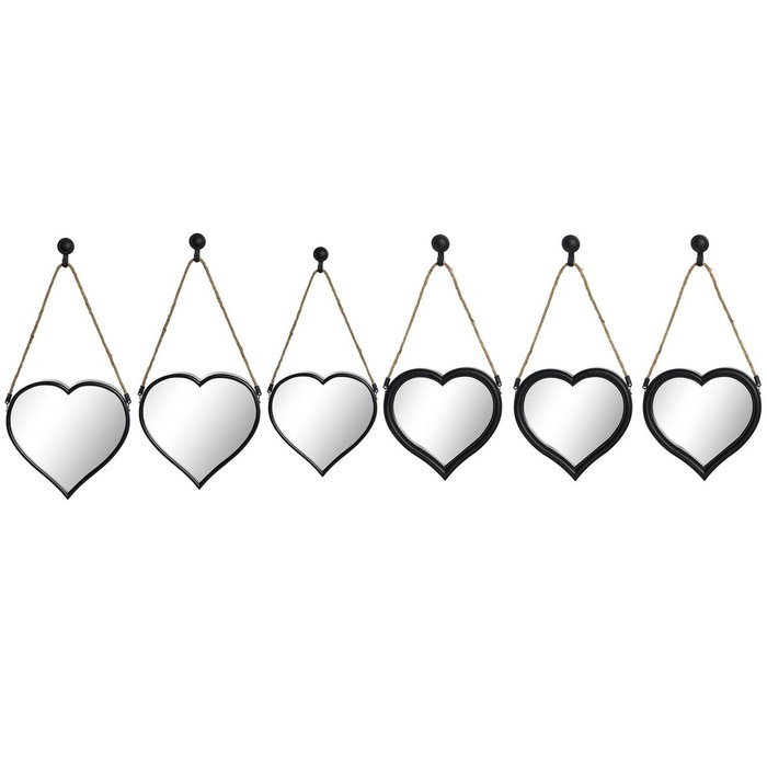 DKD Home Decor Set de 3 Espejos Decorativos con Diseño de Corazón, Negro DKD Home Decor Set de 3 Espejos Decorativos con Diseño de Corazón, Negro