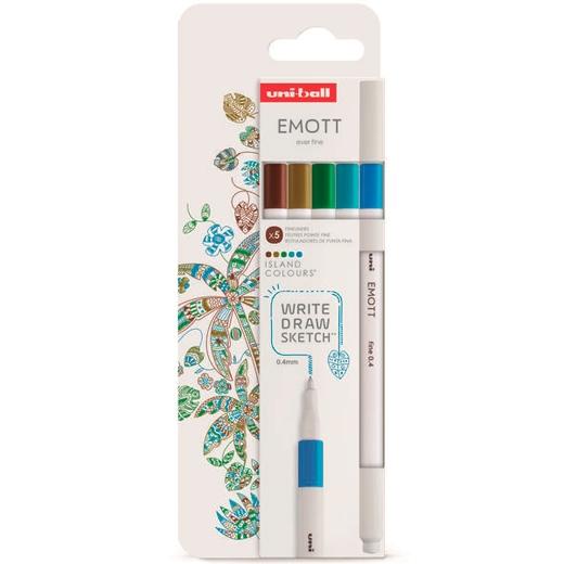Uni-Ball Emott Rotuladores de Escritura y Dibujo, Colores Tropicales, Estuche 5 Ud Uni-Ball Emott Rotuladores de Escritura y Dibujo, Colores Tropicales, Estuche 5 Ud