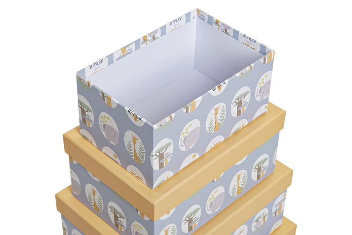 DKD Home Decor Set de 10 Cajas de Cartón Azul Baobab