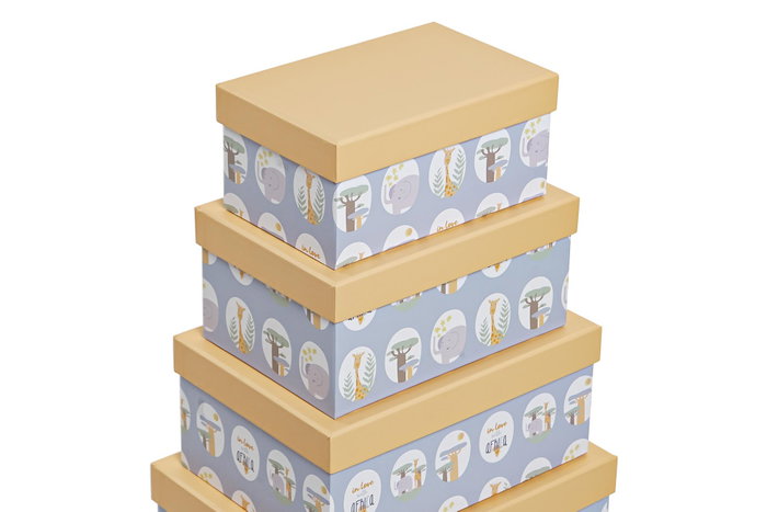 DKD Home Decor Set de 10 Cajas de Cartón Azul Baobab