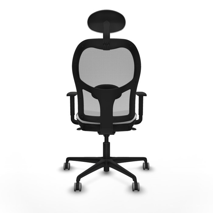 Silla de oficina Jorquera con mecanismo Sincro tapizada con Tela color Blanco y malla color Gris. Equipada con lumbar 1D, Brazos 1D, Cabecero Fijo y Ruedas 65 mm parqué