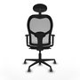 Silla de oficina Jorquera con mecanismo Sincro tapizada con Tela color Blanco y malla color Gris. Equipada con lumbar 1D, Brazos 1D, Cabecero Fijo y Ruedas 65 mm parqué