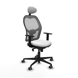 Silla de oficina Jorquera con mecanismo Sincro tapizada con Tela color Blanco y malla color Gris. Equipada con lumbar 1D, Brazos 1D, Cabecero Fijo y Ruedas 65 mm parqué