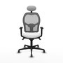 Silla de oficina Jorquera con mecanismo Sincro tapizada con Tela color Blanco y malla color Gris. Equipada con lumbar 1D, Brazos 1D, Cabecero Fijo y Ruedas 65 mm parqué