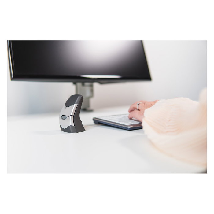 BakkerElkhuizen DXT Precision Mouse Wireless, Ratón Vertical Ergonómico Inalámbrico, 2000 DPI, Negro y Gris