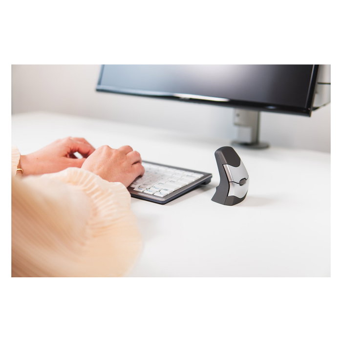 BakkerElkhuizen DXT Precision Mouse Wireless, Ratón Vertical Ergonómico Inalámbrico, 2000 DPI, Negro y Gris