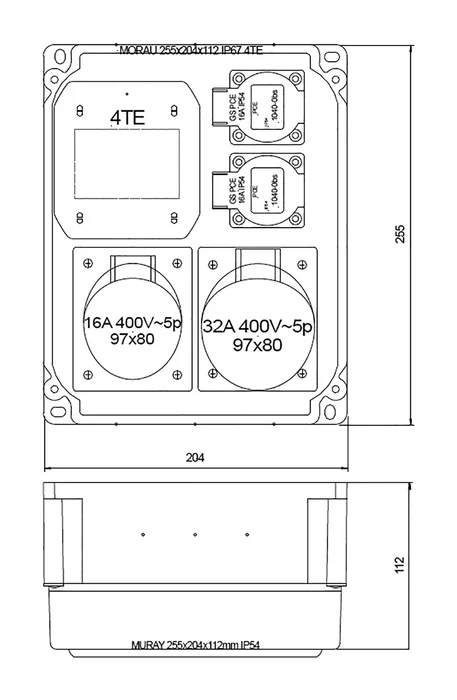 PCE Cuadro de distribución IP54 para pared con 4 módulos
