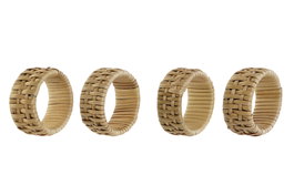 DKD Home Decor Set de 4 Servilleteros de Ratán Marrón Natural 6x6x2,5 cm