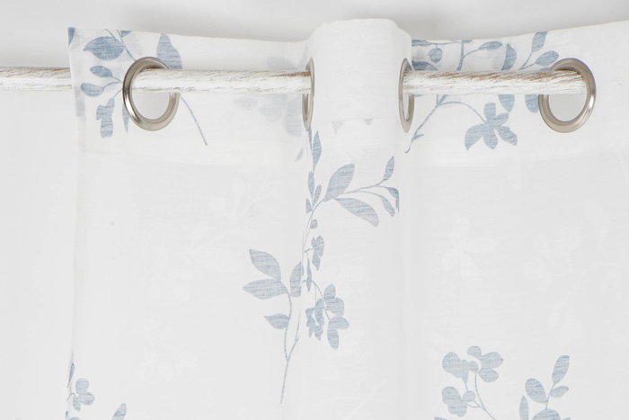 Cortina Shabby DKD Home Decor Azul Blanco 270 x 140 cm (2 Unidades) Poliester Visillo Hojas