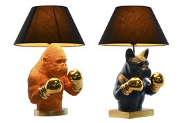 DKD Home Decor Set de 2 Lámparas de Sobremesa de Resina y Algodón en Colores Surtidos con Acabado Dorado