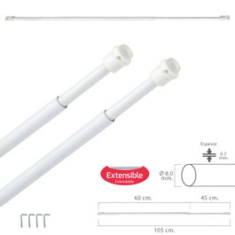 MAURER Barra Visillo Extensible 60/105 cm con Muelle y Ventosas (2 Piezas)
