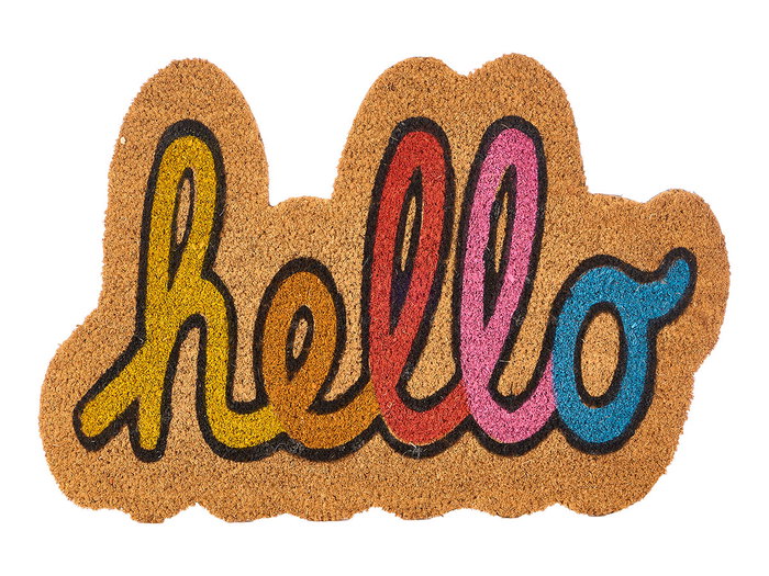 Giftdecor Felpudo Forma Hello 55x39.5x1.5 cm, Fibra de Coco y PVC, Multicolor (Set de 10)