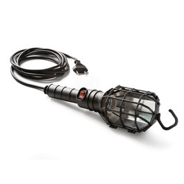 Famatel Lámpara portátil con pantalla E27 60W 250V, cable 5 m, mango de goma negro, interruptor y gancho