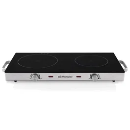 Orbegozo PCE6000 Placa Vitrocerámica Portátil 2 Zonas (205mm 1800W + 170mm 1000W) Negro y Acero Inoxidable, 2800W Total, Superficie de Vidrio Templado