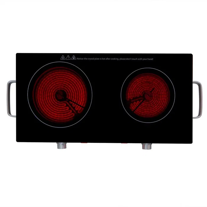 Orbegozo PCE6000 Placa Vitrocerámica Portátil 2 Zonas (205mm 1800W + 170mm 1000W) Negro y Acero Inoxidable, 2800W Total, Superficie de Vidrio Templado