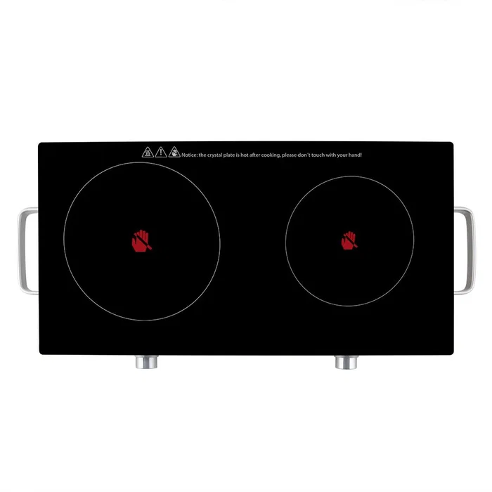 Orbegozo PCE6000 Placa Vitrocerámica Portátil 2 Zonas (205mm 1800W + 170mm 1000W) Negro y Acero Inoxidable, 2800W Total, Superficie de Vidrio Templado