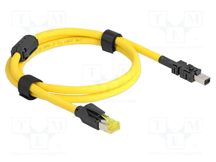 DeLOCK Cable de red Cat6 Mini I/O 8 Pin D-Form a RJ45 de 1 m, Amarillo/Negro