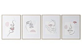 DKD Home Decor Cuadro Abstracto Lienzo Blanco Rosa Natural 60 x 45 x 2.5 cm (4 Unidades)