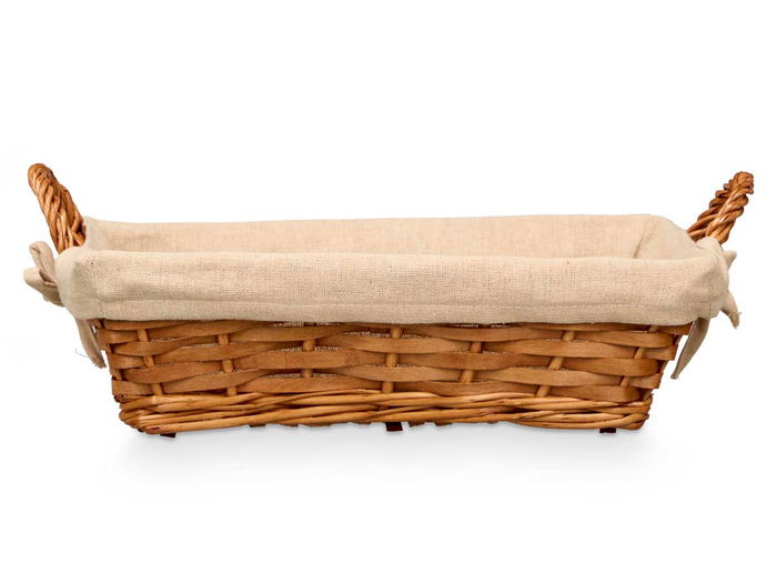 Kipit Cesta Asas Rectangular 38.5x24x13 cm, Mimbre, Tela Poliéster Algodón, Color Natural (Set de 24)