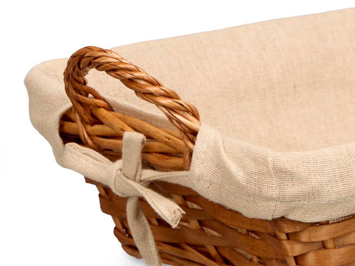 Kipit Cesta Asas Rectangular 38.5x24x13 cm, Mimbre, Tela Poliéster Algodón, Color Natural (Set de 24)