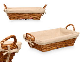 Kipit Cesta Asas Rectangular 38.5x24x13 cm, Mimbre, Tela Poliéster Algodón, Color Natural (Set de 24)