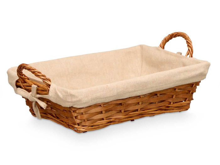 Kipit Cesta Asas Rectangular 38.5x24x13 cm, Mimbre, Tela Poliéster Algodón, Color Natural (Set de 24)