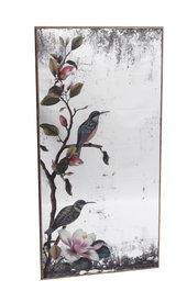 DKD Home Decor Espejo de Metal y Cristal con Rama y Pájaro Impreso