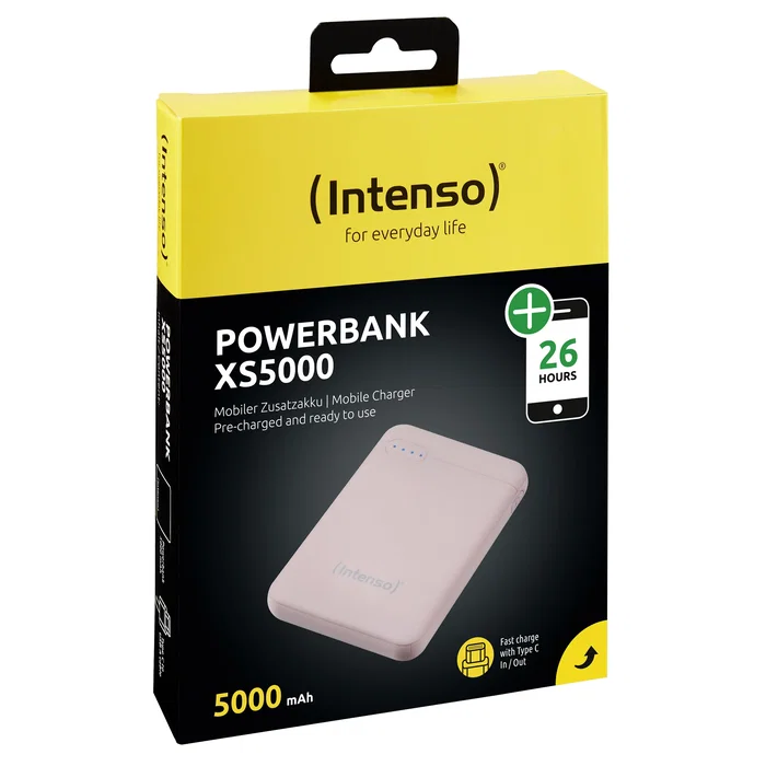 Intenso XS5000 Power Bank - Batería Externa 5000 mAh Polímero de Litio, Color Rosa, con USB Tipo-C y Micro-USB, Carga hasta 2 Dispositivos Simultáneamente