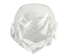 DKD Home Decor Portavelas Madera y Cristal Tronquitos Blanco