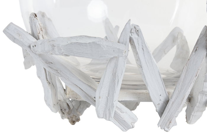 DKD Home Decor Portavelas Madera y Cristal Tronquitos Blanco
