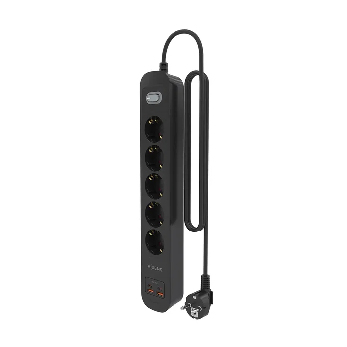 Aisens Regleta de Enchufes con 5 Tomas y Cargador USB 20W Negro Aisens Regleta de Enchufes con 5 Tomas y Cargador USB 20W Negro