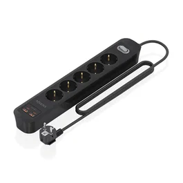 Aisens Regleta de Enchufes con 5 Tomas y Cargador USB 20W Negro