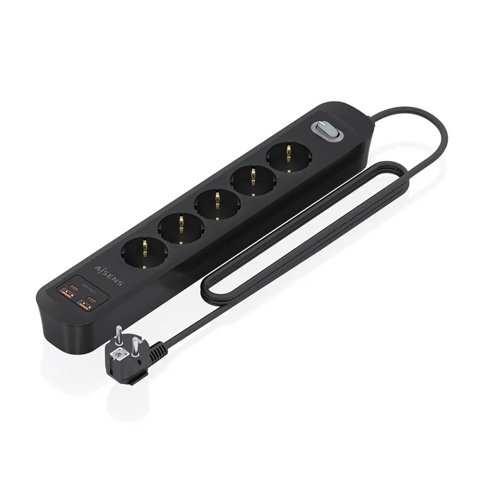 Aisens Regleta de Enchufes con 5 Tomas y Cargador USB 20W Negro Aisens Regleta de Enchufes con 5 Tomas y Cargador USB 20W Negro