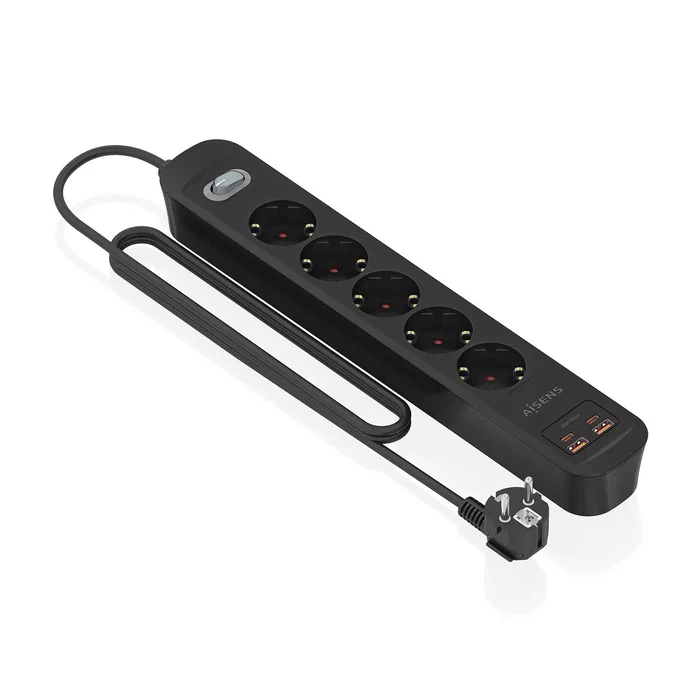 Aisens Regleta de Enchufes con 5 Tomas y Cargador USB 20W Negro Aisens Regleta de Enchufes con 5 Tomas y Cargador USB 20W Negro