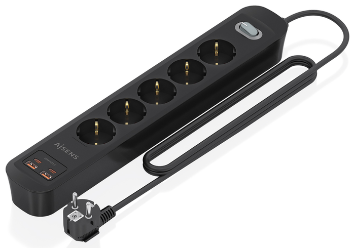 Aisens Regleta de Enchufes con 5 Tomas y Cargador USB 20W Negro Aisens Regleta de Enchufes con 5 Tomas y Cargador USB 20W Negro