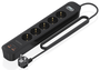 Aisens Regleta de Enchufes con 5 Tomas y Cargador USB 20W Negro