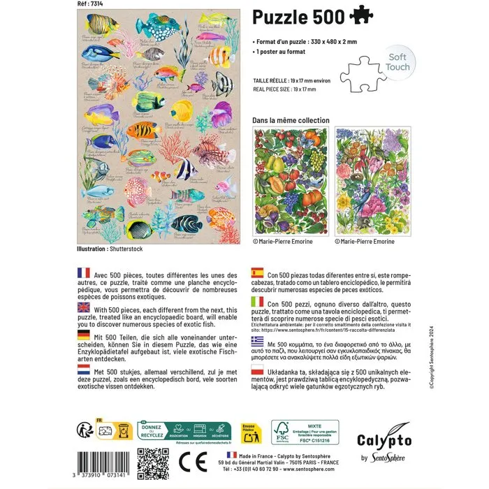 Sentosphere Calypto Rompecabezas 500 Piezas, Motivo Peces Exóticos, Acabado Suave y Sedoso, Recomendado para Mayores de 8 Años
