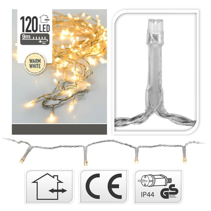 Guirnalda Fija 120 Leds Luz Cálida IP44 Exterior Cable Transparente, 12 Metros